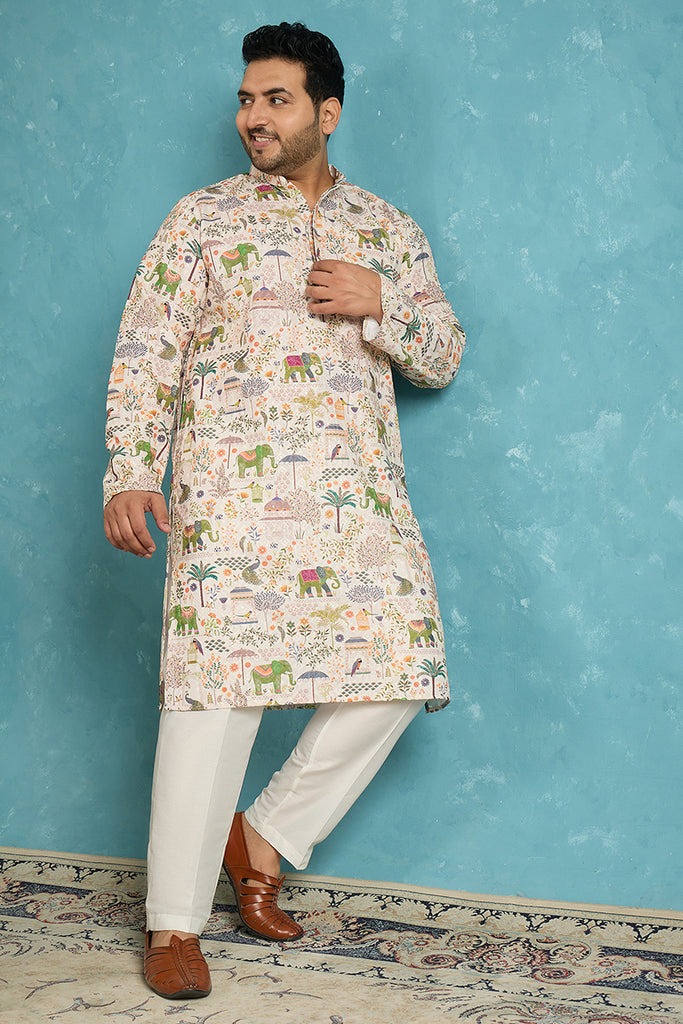 Cream Viscose Rayon Ethnic Motifs Thread Work Printed Kurta MKU1616