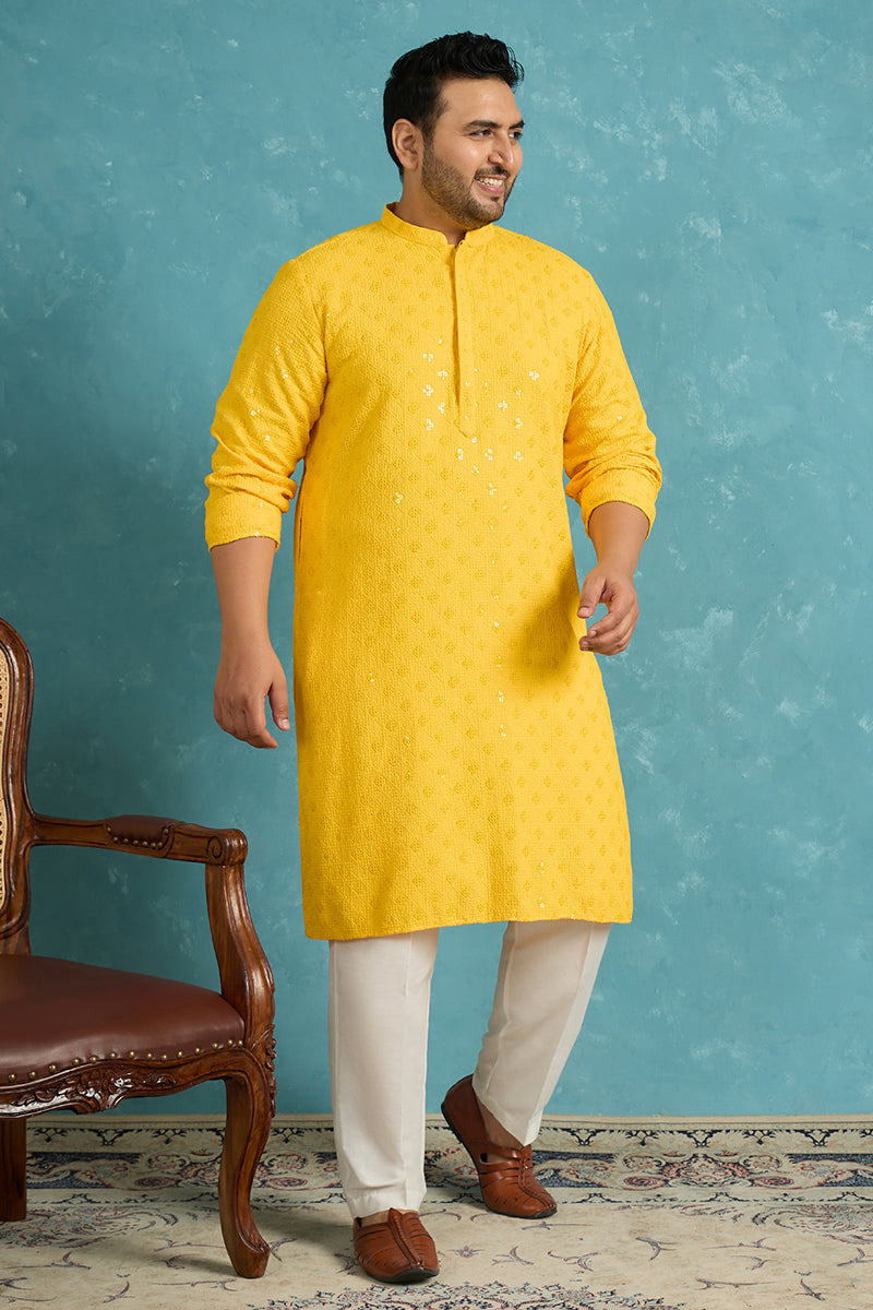 Mustard Viscose Rayon Solid Chikankari Embroidered Kurta MKU1010YLW