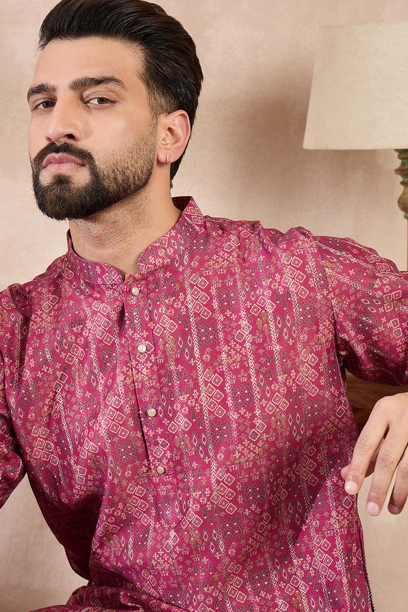 Pink Silk Blend Ethnic Motifs Printed Straight Kurta With Trouser MKSET1997