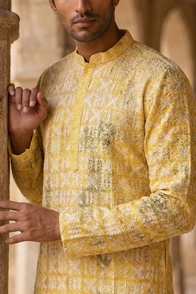 Yellow Viscose Rayon Embroidered Straight Kurta MKU1669