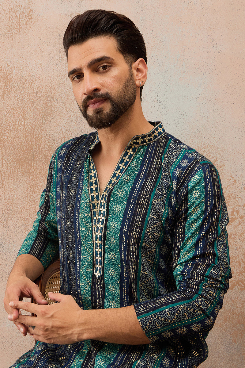 Blue Viscose Rayon Bandhani Printed Kurta MKU2758