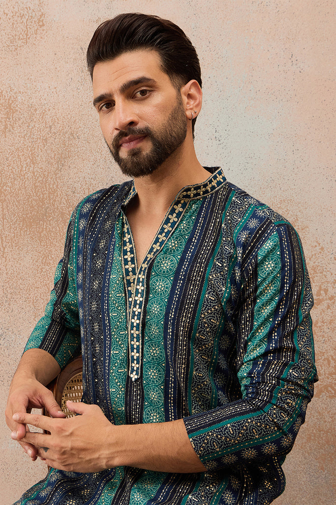 Blue Viscose Rayon Bandhani Printed Kurta MKU2758