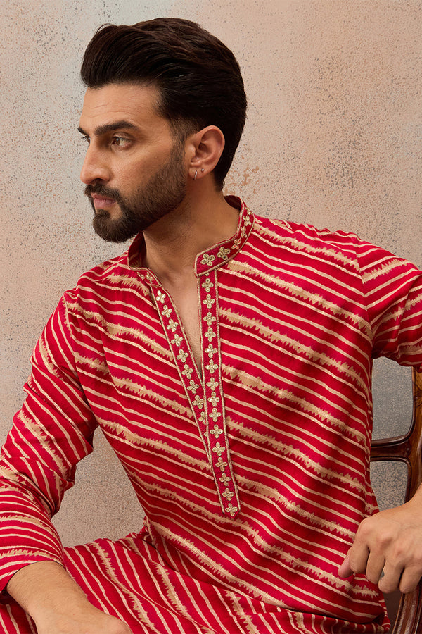 Pink Viscose Rayon Leheriya Printed Kurta With Trouser MKSET2760