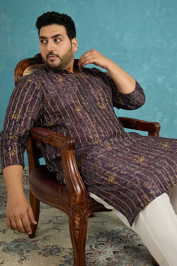 Violet Silk Blend Ethnic Motifs Zari Printed Kurta MKU1954