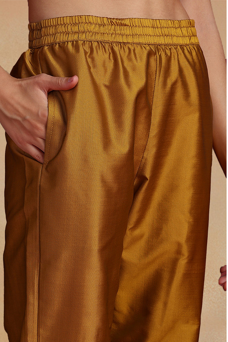 Mustard Silk Blend Ethnic Motifs Woven Design Straight Suit Set PKSKD2406