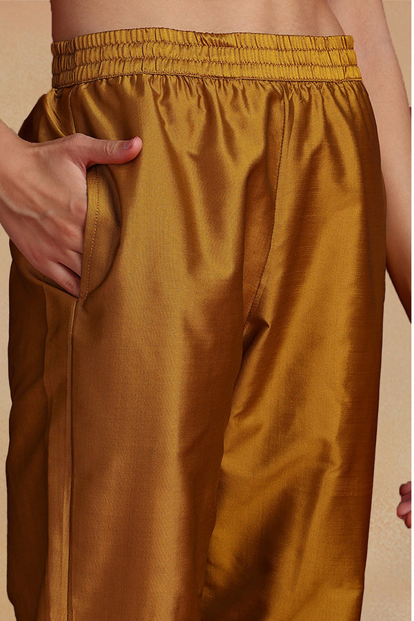 Mustard Silk Blend Ethnic Motifs Woven Design Straight Suit Set PKSKD2406