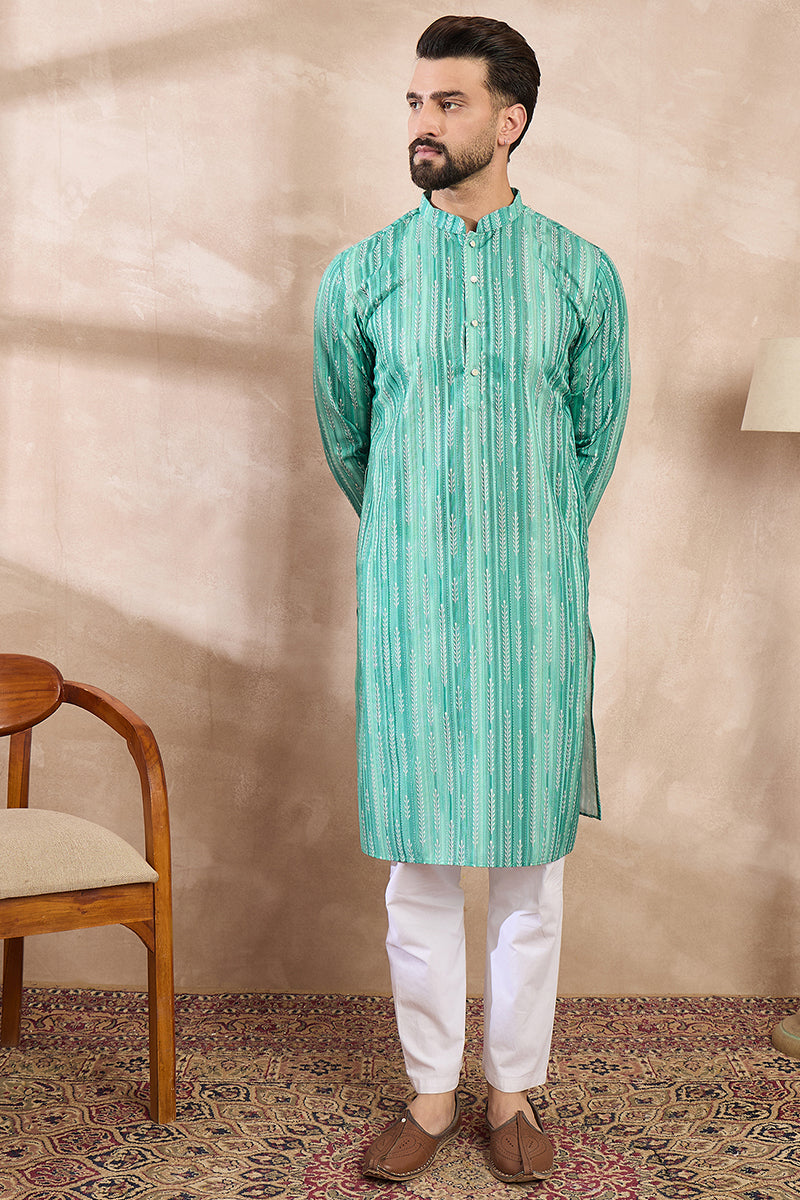Green Silk Blend Floral Printed Straight Kurta MKU1920