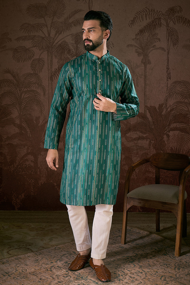 Turquoise Blue Silk Blend Floral Printed Straight Kurta With Trouser MKSET1921