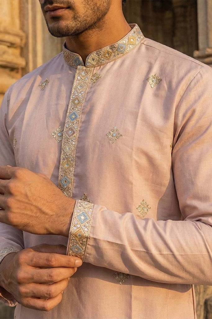 Lavender Silk Blend Embroidered Straight Kurta With Trousers MKSET2094