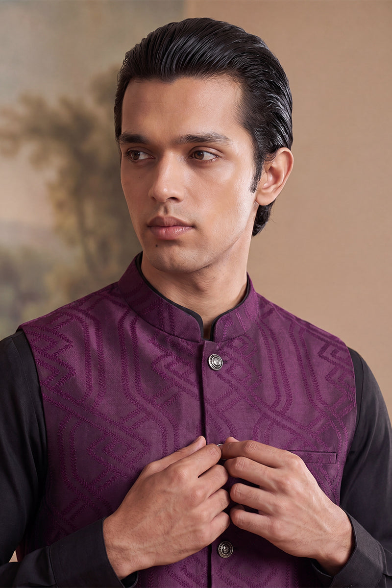 Purple Jacquard Woven Design Solid Koti MKOT1030
