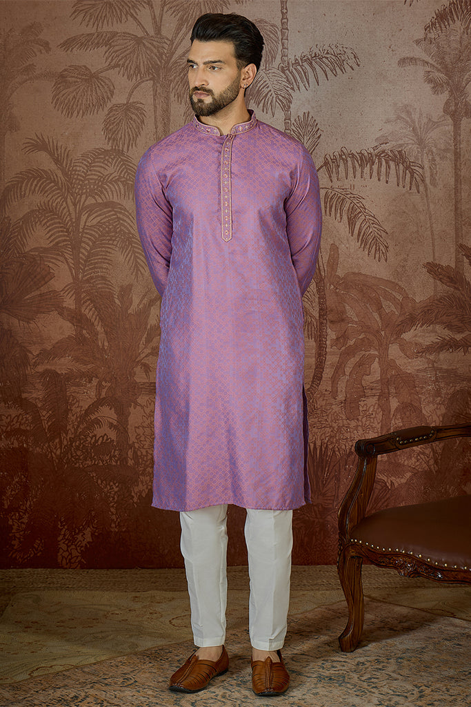 Purple Jacquard Geometric Embroidered Kurta With Trouser MKSET2549