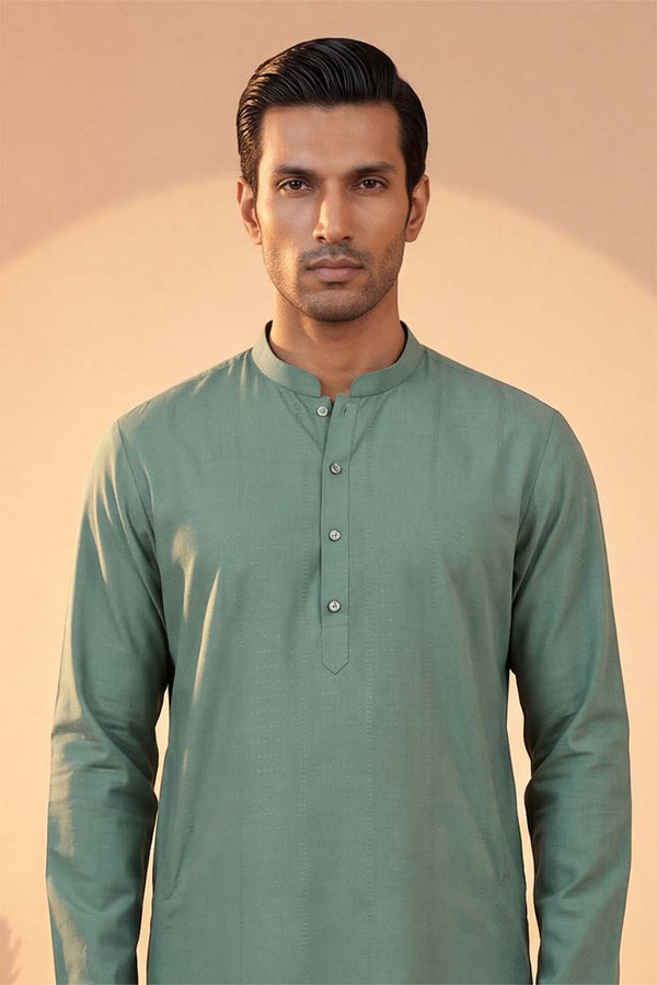 Green Silk Blend Solid Solid Kurta MKU2221