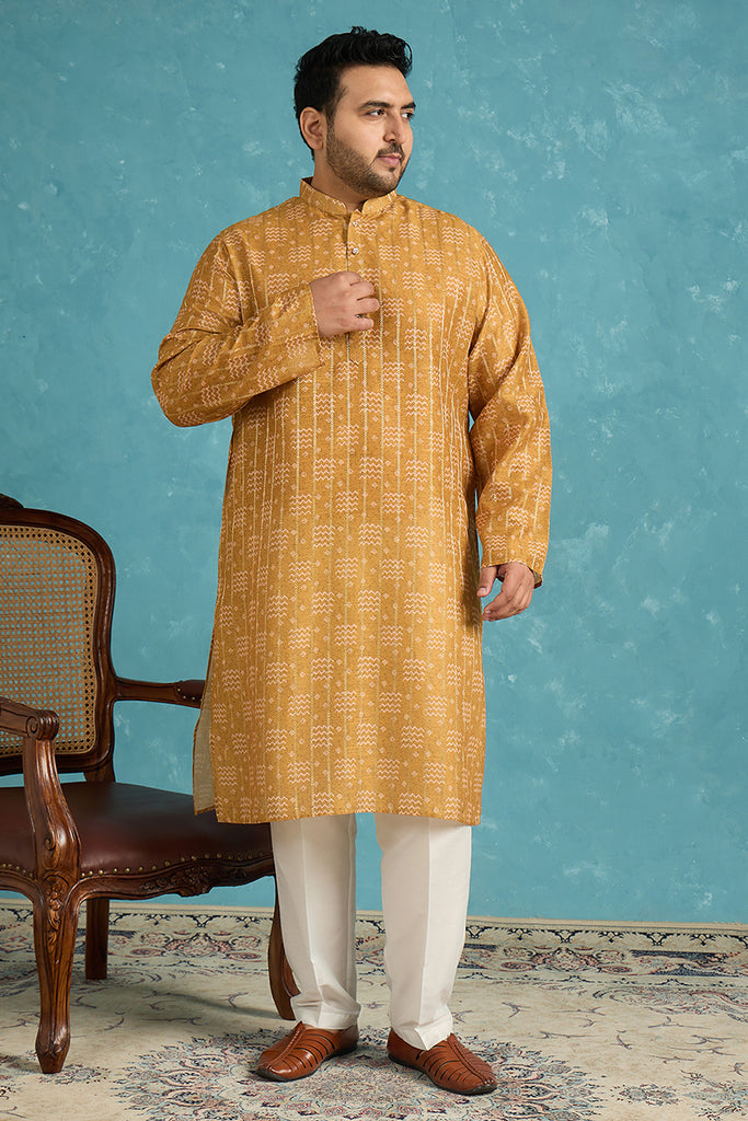 Mustard Silk Blend Ethnic Motifs  Zari Printed Kurta MKU1926
