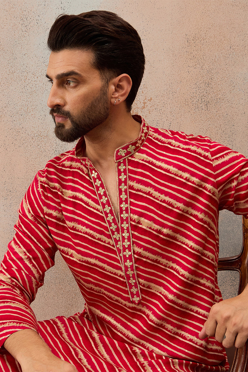 Pink Viscose Rayon Leheriya Printed Kurta MKU2760