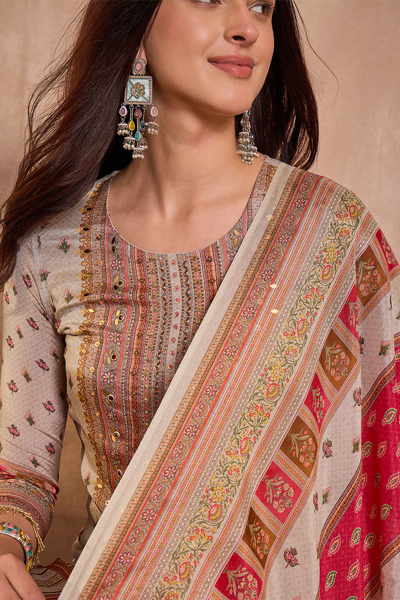 Multi Viscose Rayon Embroidered Kurta Trouser With Dupatta  HPKSKD2974