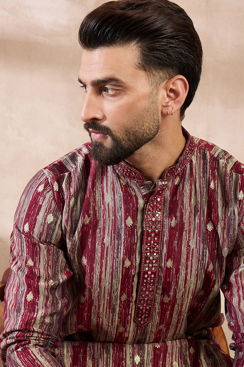 Maroon Silk Blend Abstract Printed Straight Kurta MKU2006