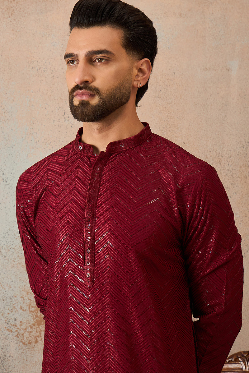 Maroon Rayon Embroidered Solid Straight Kurta With Trousers MKSET2188