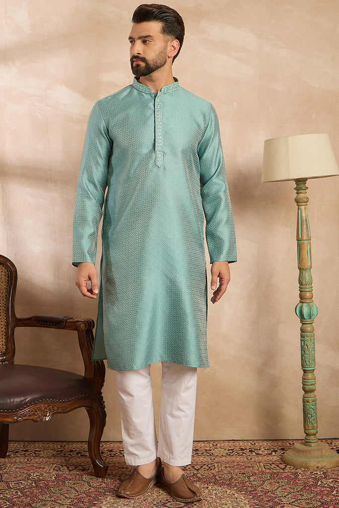Green Polyester Solid Embroidered Straight Kurta MKU1735