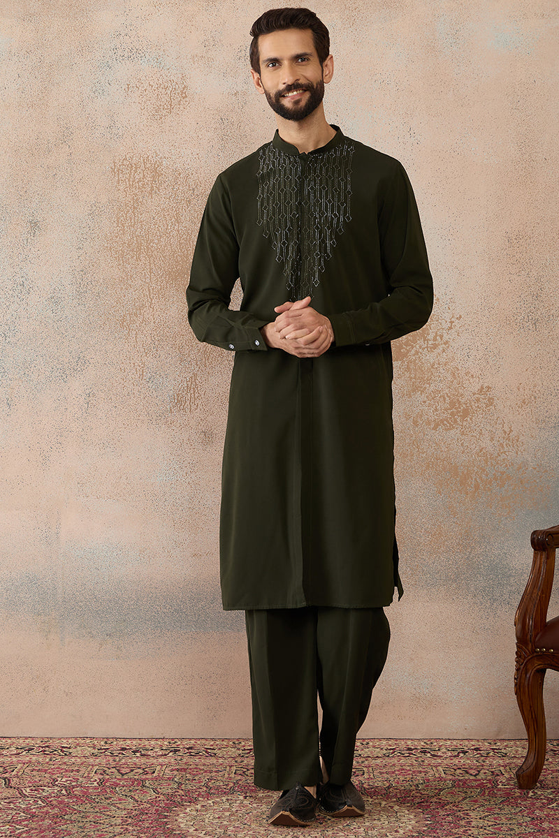 Green Silk Blend Ethnic Motifs Printed Kurta With Trouser MKSET2391