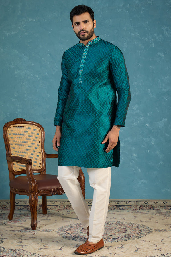 Green Silk Blend Woven Design Straight Kurta With Trouser MKSET1838