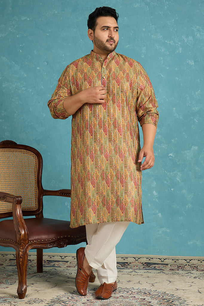 Green Silk Blend Floral Printed Kurta MKU1953