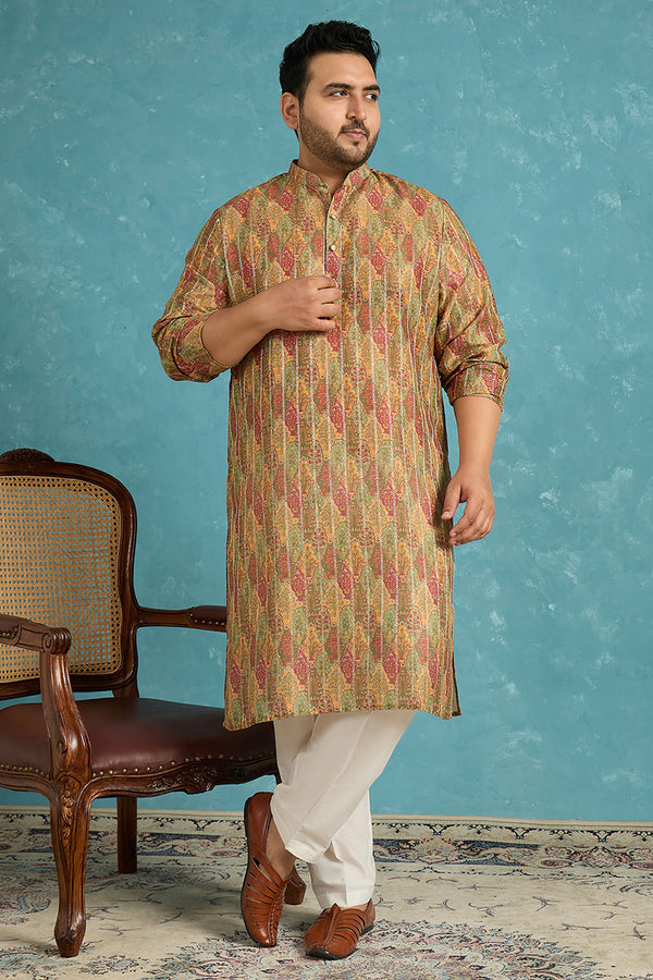 Green Silk Blend Floral Printed Kurta MKU1953