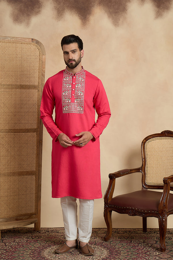 Pink Viscose Rayon Solid Embroidered Thread Work Kurta With Trouser MKSET2459