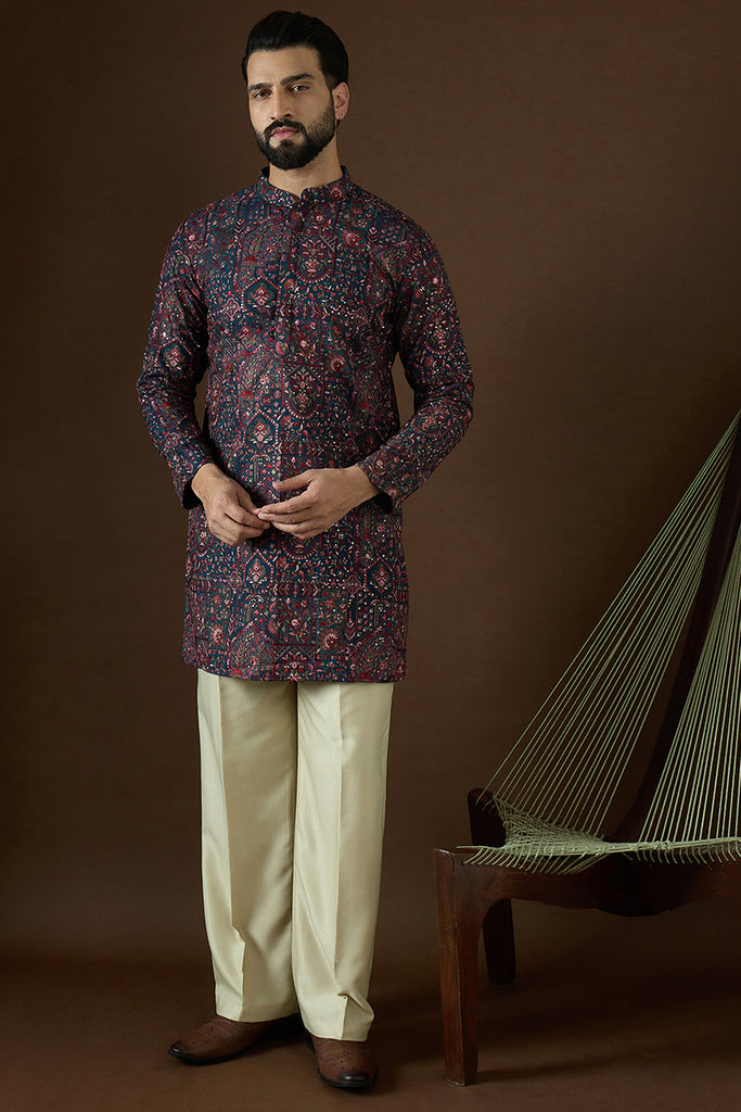Blue Georgette Solid Embroidered Kurta MKU1872