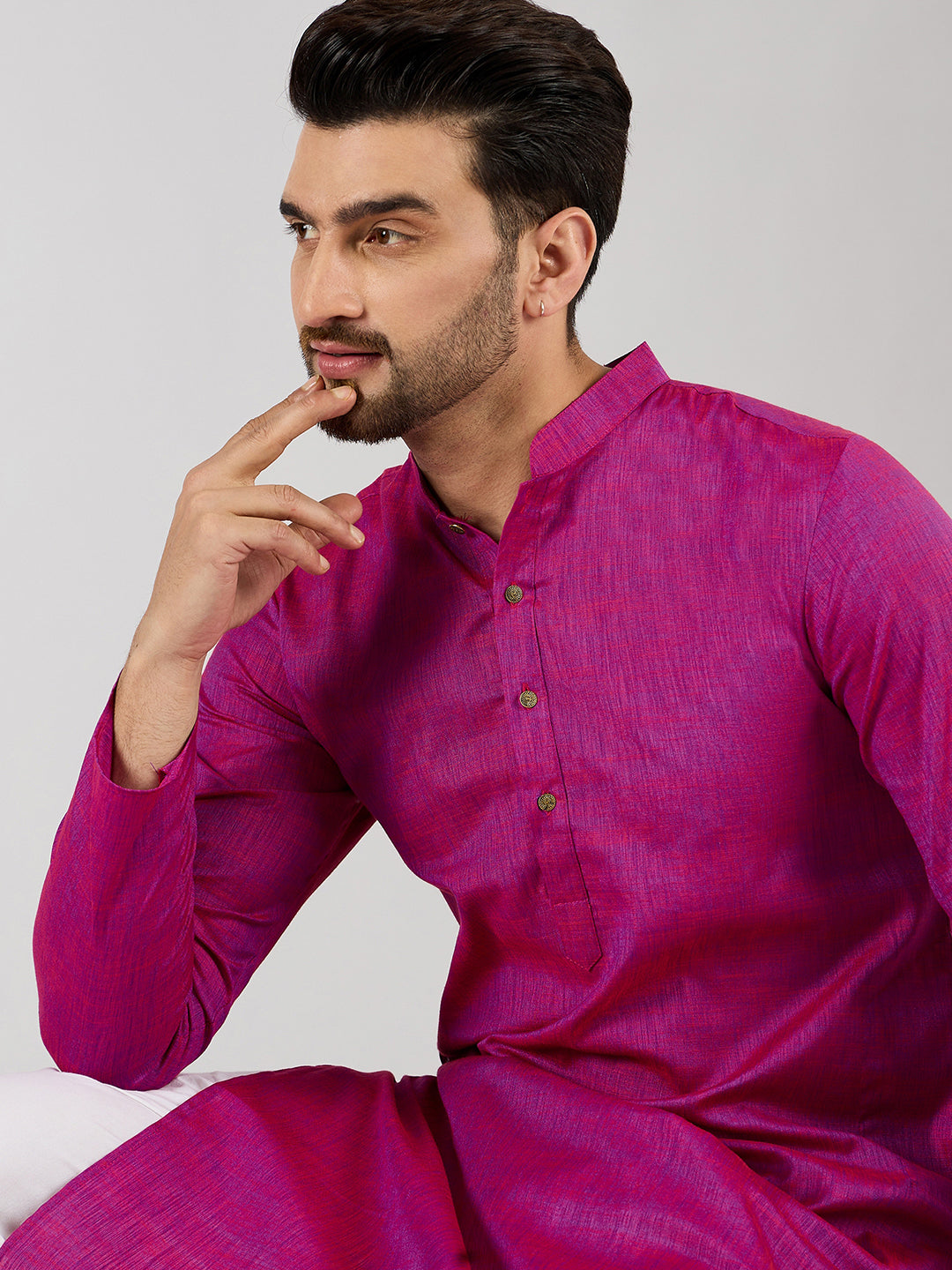Pink Cotton Solid Woven Design Straight Kurta With Pant Set MKSET1100