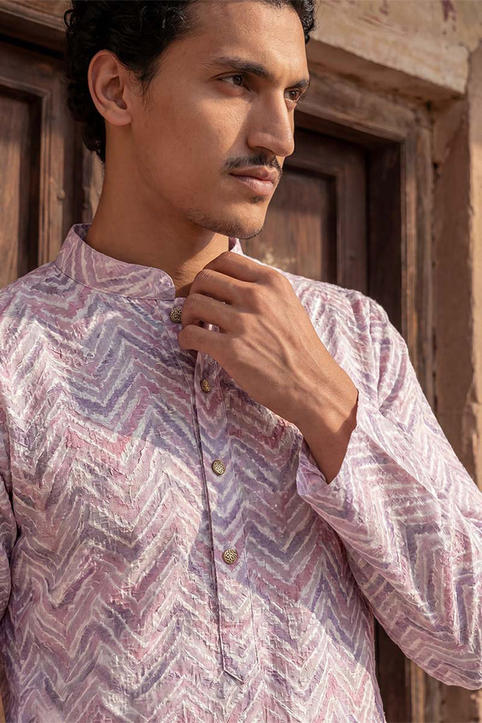 Lavender Cotton Blend Chevron Embroidered Kurta MKU1757