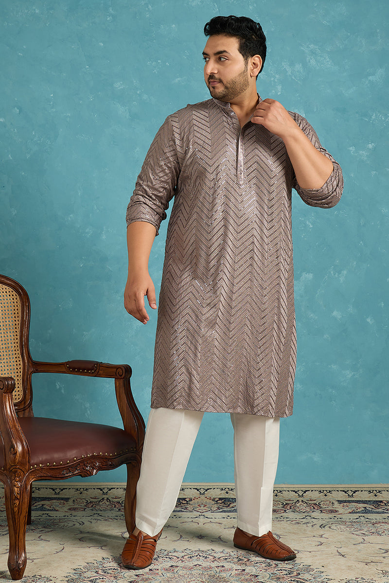 Grey Viscose Rayon Solid Thread Work Embroidered Kurta MKU1202