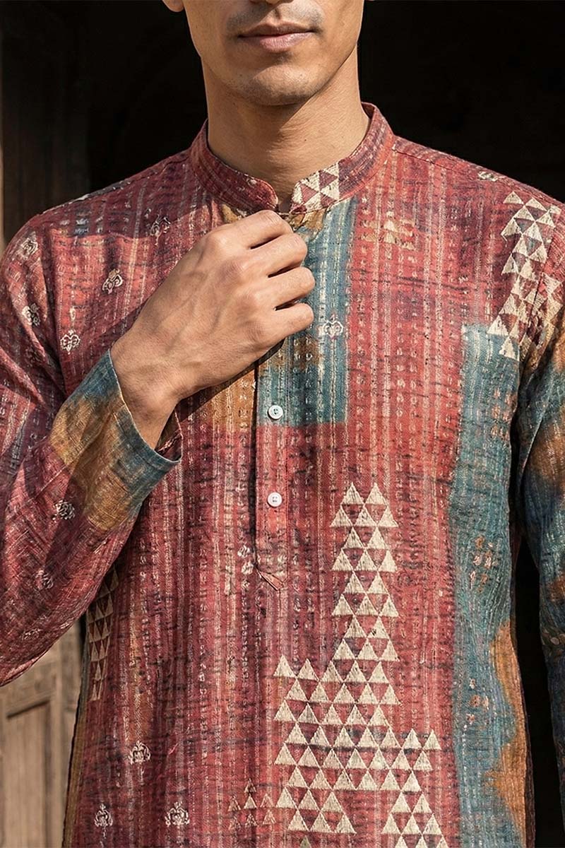 Brown Silk Blend Printed Straight Kurta MKU2177