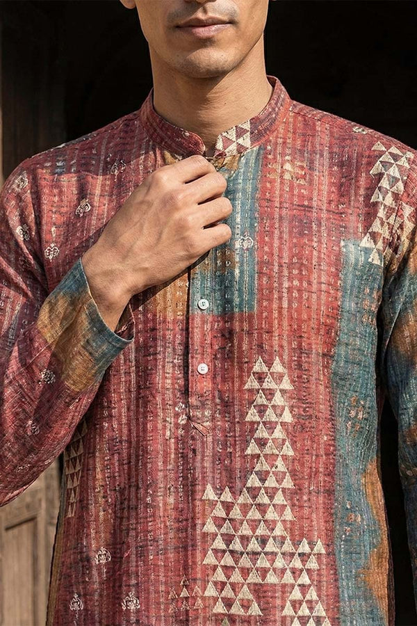 Brown Silk Blend Printed Straight Kurta MKU2177