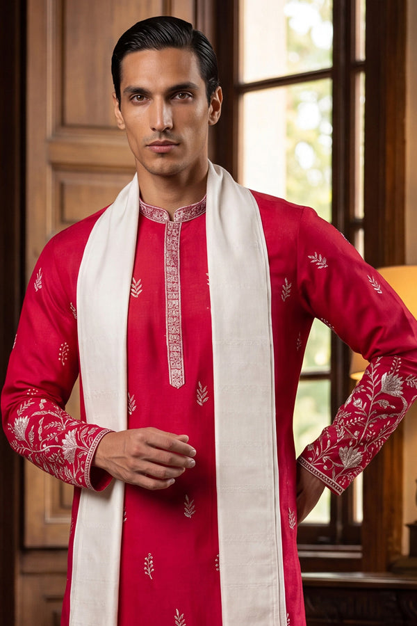 Pink Silk Blend Solid Embroidered Straight Kurta Trouser with Dupatta MKPD1943