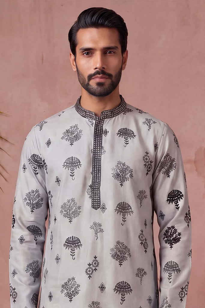 Silk Blend Embroidered Solid Blue Kurta MKU1805