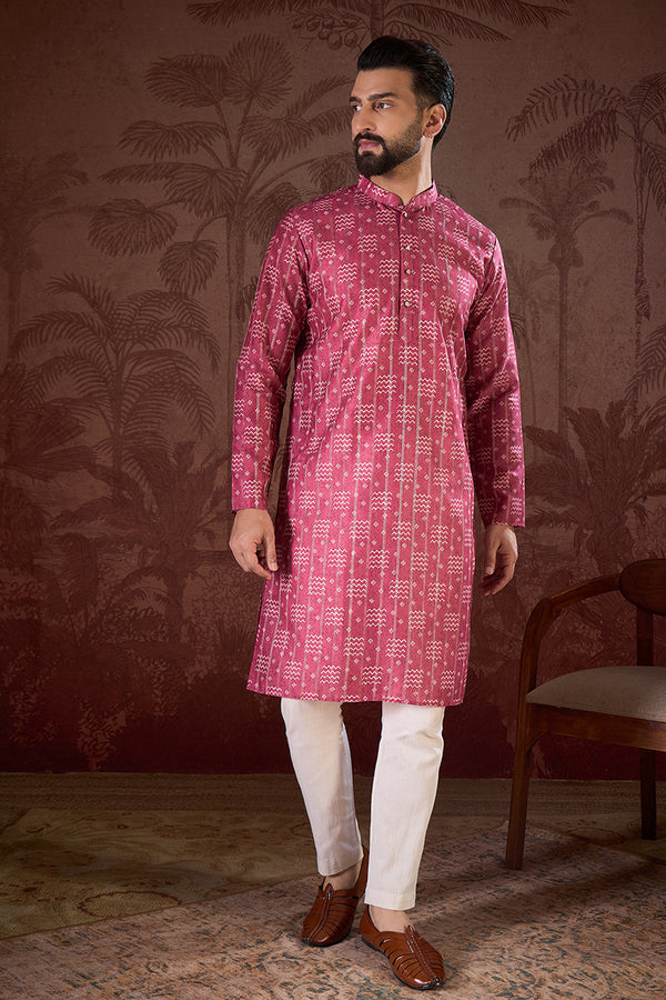 Pink Silk Blend Ethnic Motifs Printed Straight Kurta MKU1929