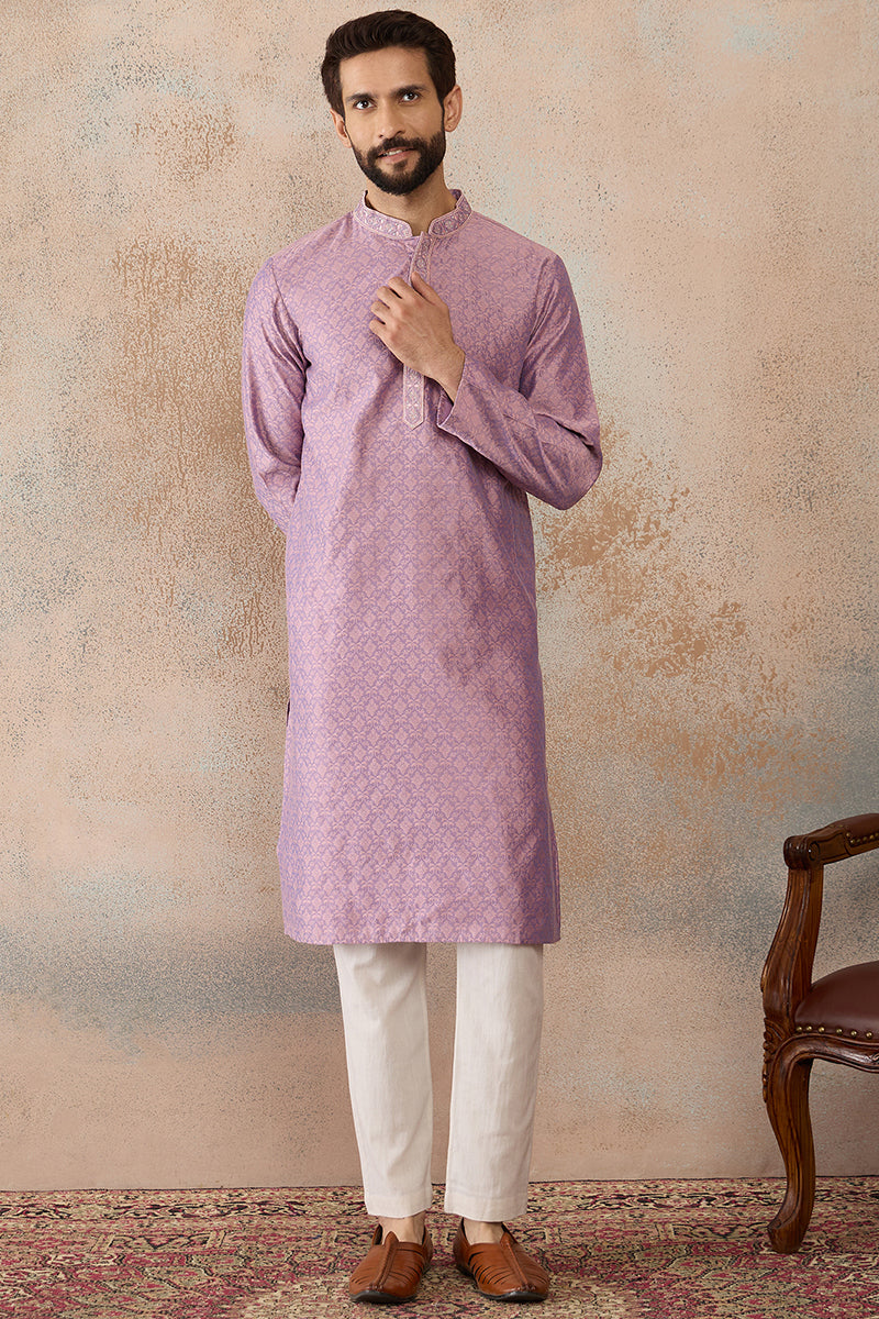 Lavender Jacquard Solid Embroidered Kurta MKU2466
