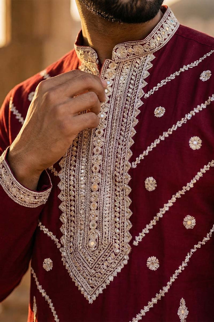 Maroon Silk Blend Embroidered Straight Kurta MKU2048