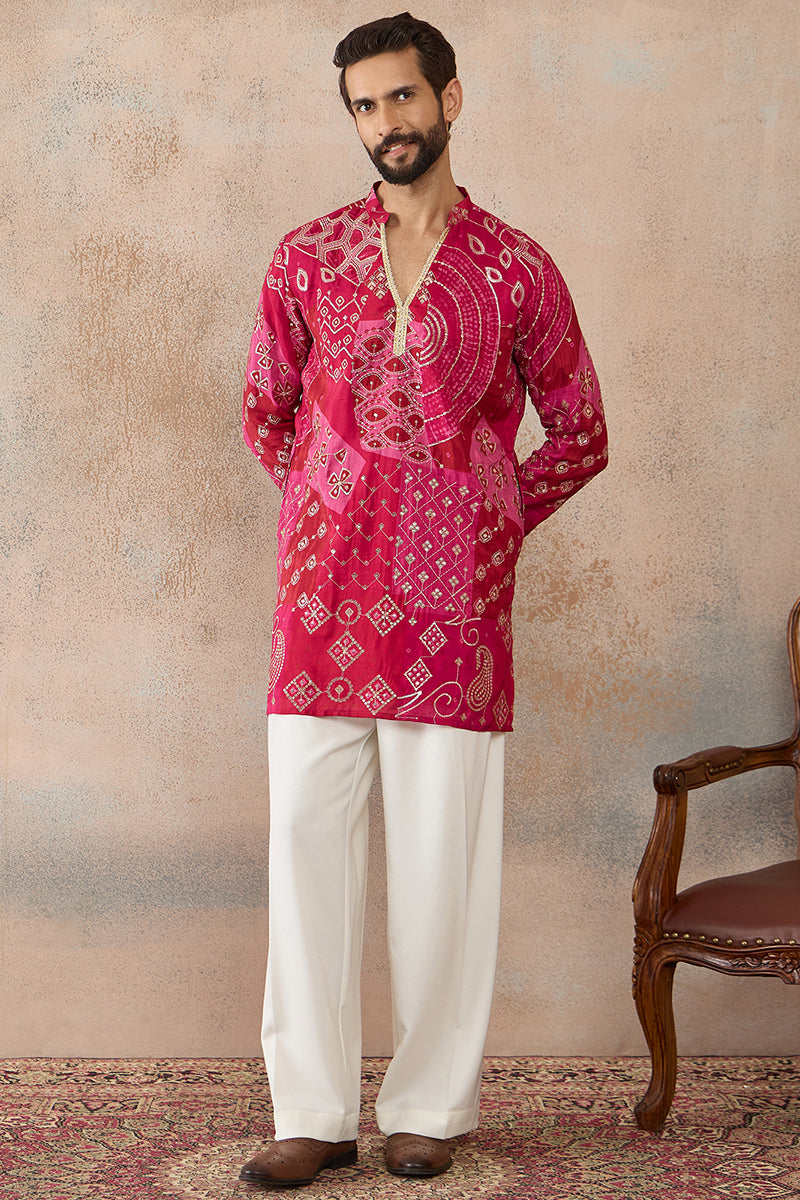 Pink Silk Blend Ethnic Motifs Embroidered Kurta MKU2453