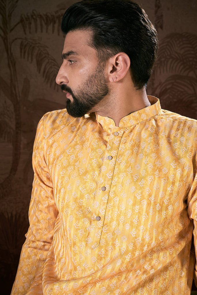 Yellow Silk Blend Ethnic Motifs Printed Straight Kurta MKU1949