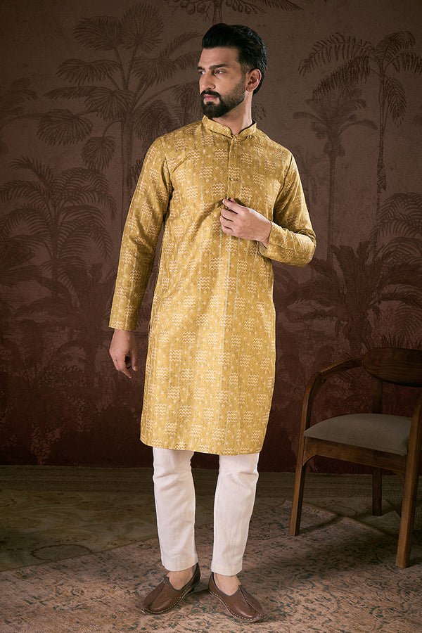 Mustard Silk Blend Ethnic Motifs Printed Straight Kurta MKU1926