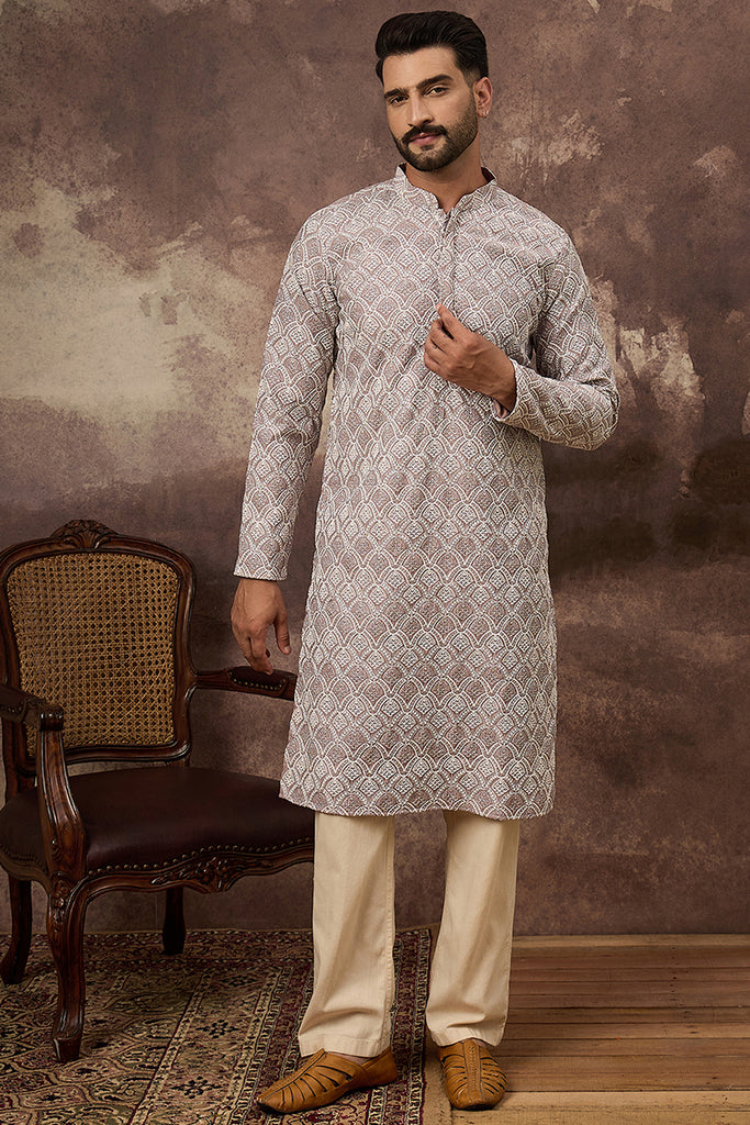 Mauve Viscose Rayon Solid Embroidered Straight Kurta with Trouser MKSET1389