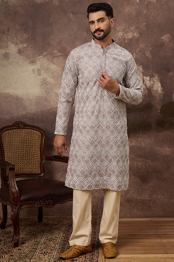 Mauve Viscose Rayon Solid Embroidered Straight Kurta with Trouser MKSET1389