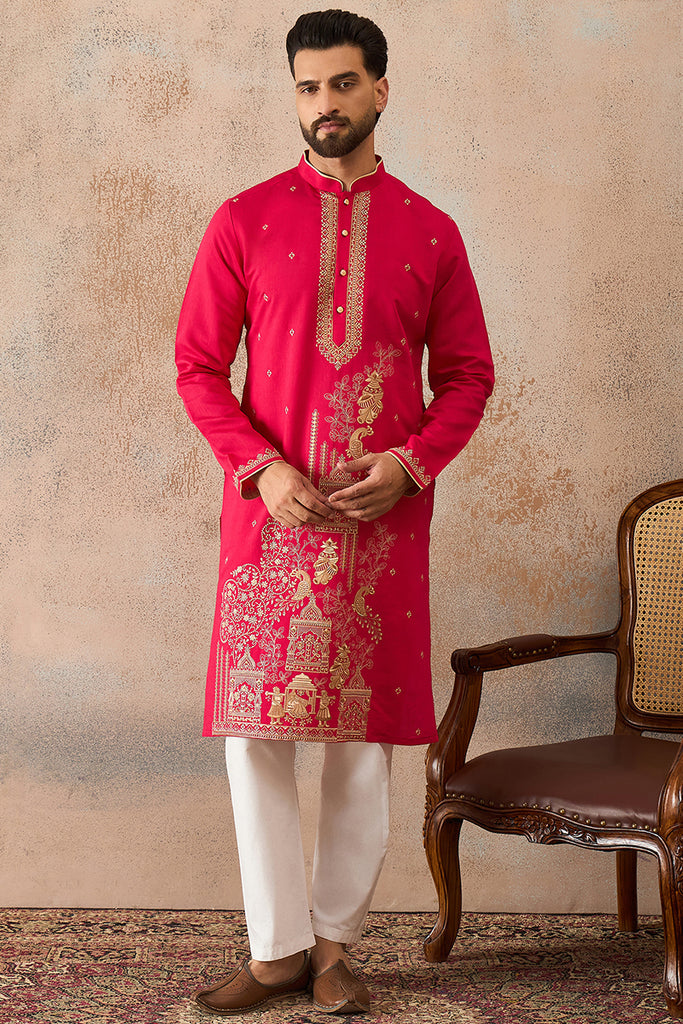 Pink Viscose Rayon Solid Emboidered Straight Kurta With Trouser MKSET2203