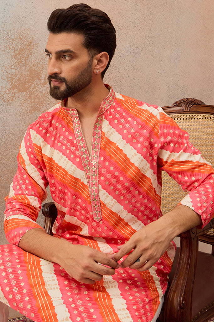 Multi Viscose Rayon Leheriya Printed Kurta With Trouser MKSET2812