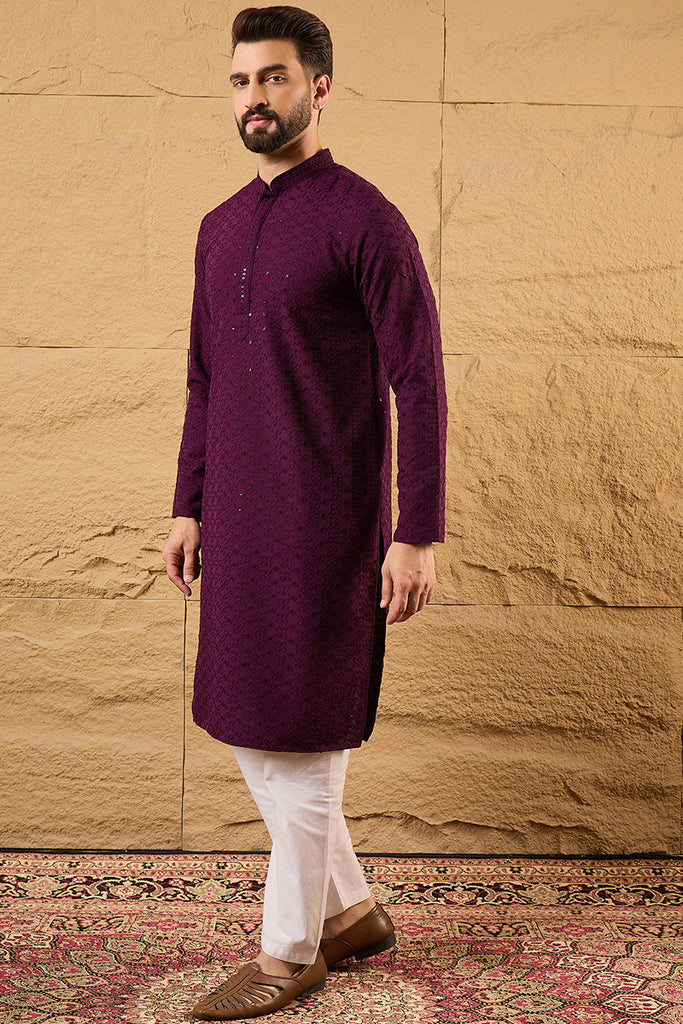 Purple Viscose Rayon Solid Embroidered Straight Kurta MKU1189