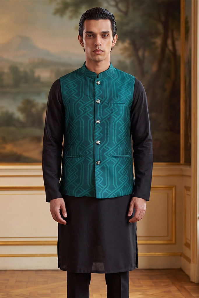 Green Jacquard Woven Design Solid Koti MKOT1044