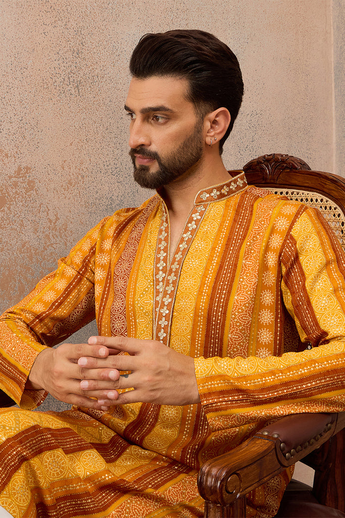 Yellow Viscose Rayon Bandhani Printed Kurta MKU2762