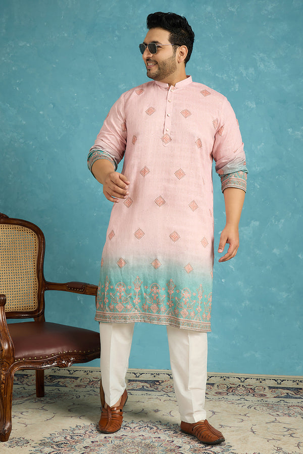 Peach Silk Blend Geometric Sequins Printed Kurta MKU2348