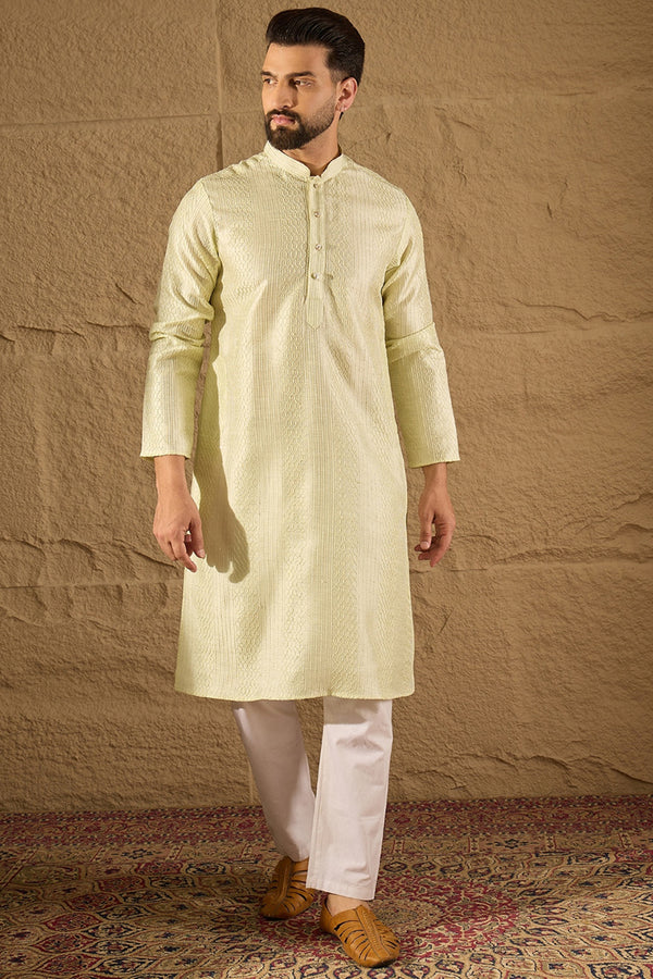 Green Silk Blend Solid Embroidered Straight Kurta with Trouser MKSET1287
